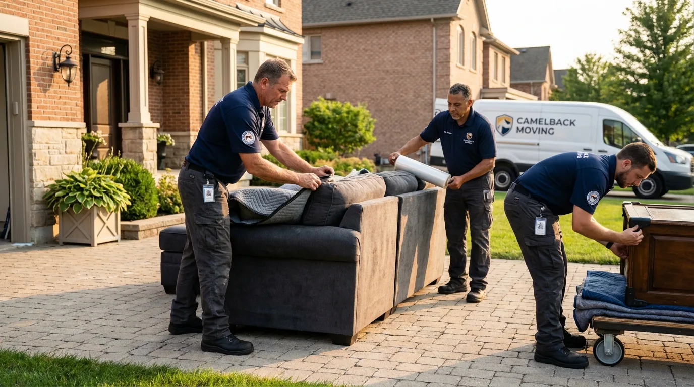 Large estate moving crew wrapping furniture in Lead, SD